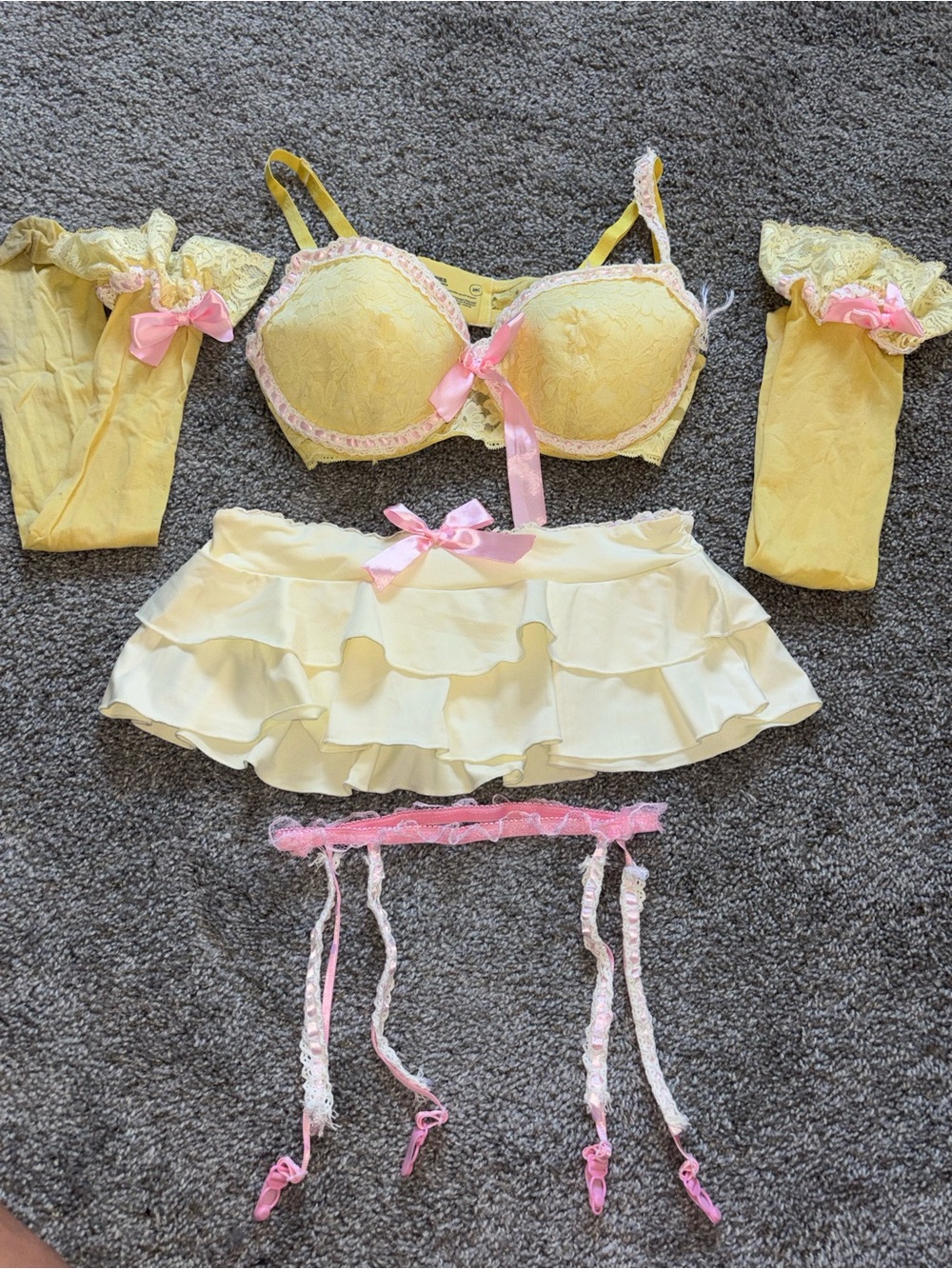HOUSE BUNNY/ TRASHY LINGERIE Custom Inspired Yellow & Pink Lace Lingerie Set